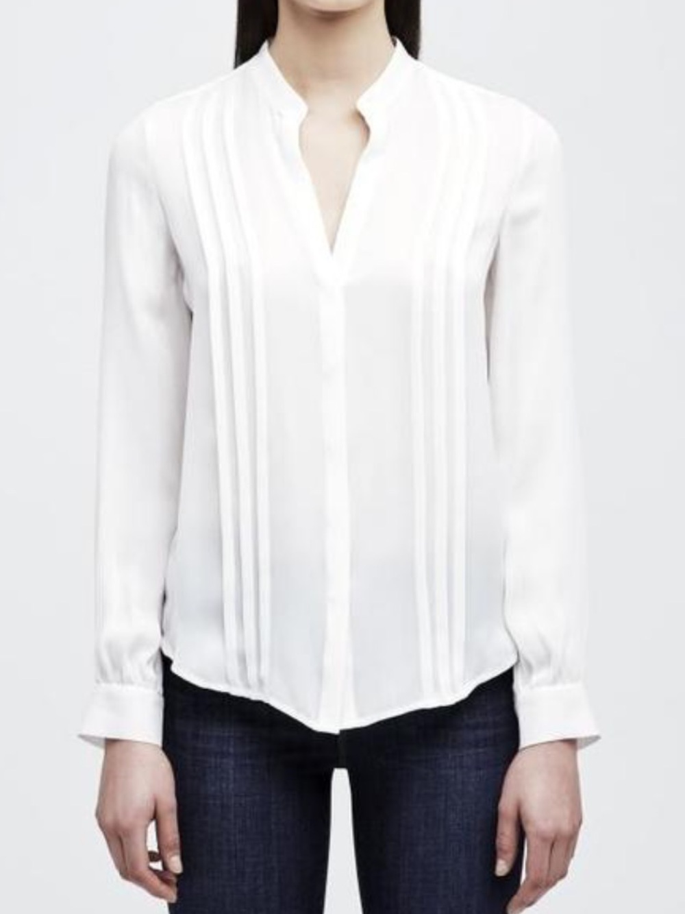 L’Agence Amalea Pin Tuck Blouse 100% silk ivory button down shirt size small